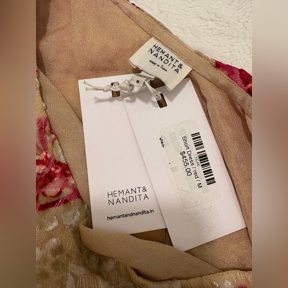 Hemant & Nandita NWT Red Beige Metalic Floral Mini Dress Size M - Picture 14 of 15
